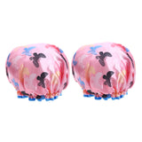 Max 2 Pieces Waterproof Reusable Shower Cap Bath Hat for Women Lady Pink