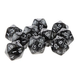 Maxbell Pack of 10pcs Pearl Black D20 Twenty Sided Game Dice D&D TRPG Games Party Supplies