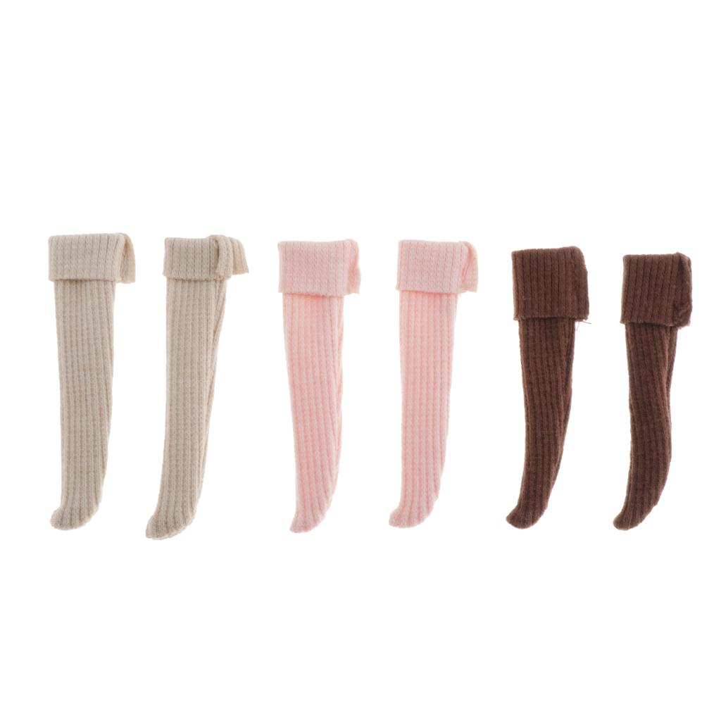 Maxbell 3 Pairs Girls Knee High Socks Knitted Stockings for 1/6 Blythe BJD Dolls