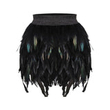Maxbell Women Feather Mini Skirt Stretch Mid Waist for Cocktail Halloween Party 38cmx50cm Black
