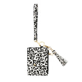 Maxbell ID Card Holder Women Bracelets Zipper Case Leather Key Chain Female Leopard print white