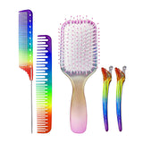 Maxbell 4pcs Rainbow Air Cushion Comb No Knots with 2 Clips for Hair Styling