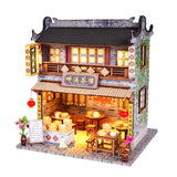 Maxbell 1/24 DIY Miniature Dollhouse Kits Teahouse with Furniture LED Light Accessry