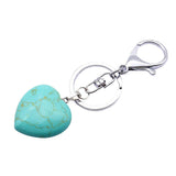 Maxbell Heart Shape Gemstone Pendant Keychain Keyring DIY Necklace Jewelry Green Turquoise