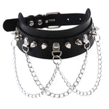 Maxbell Gothic Pu Leather Choker Women Spike Metal Chain Necklace Punk Jewelry Black