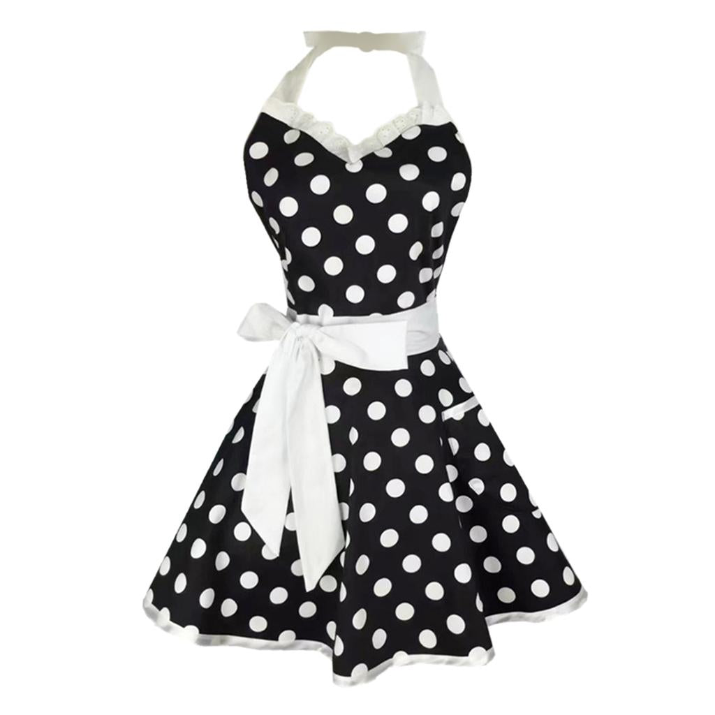 Max Fashion Aprons Cotton Dress Lace Dot Apron Home Kitchen Black