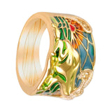 Maxbell Metal Epoxy Frog Ring Rhinestones Statement Trendy for Teens Women Men Girls