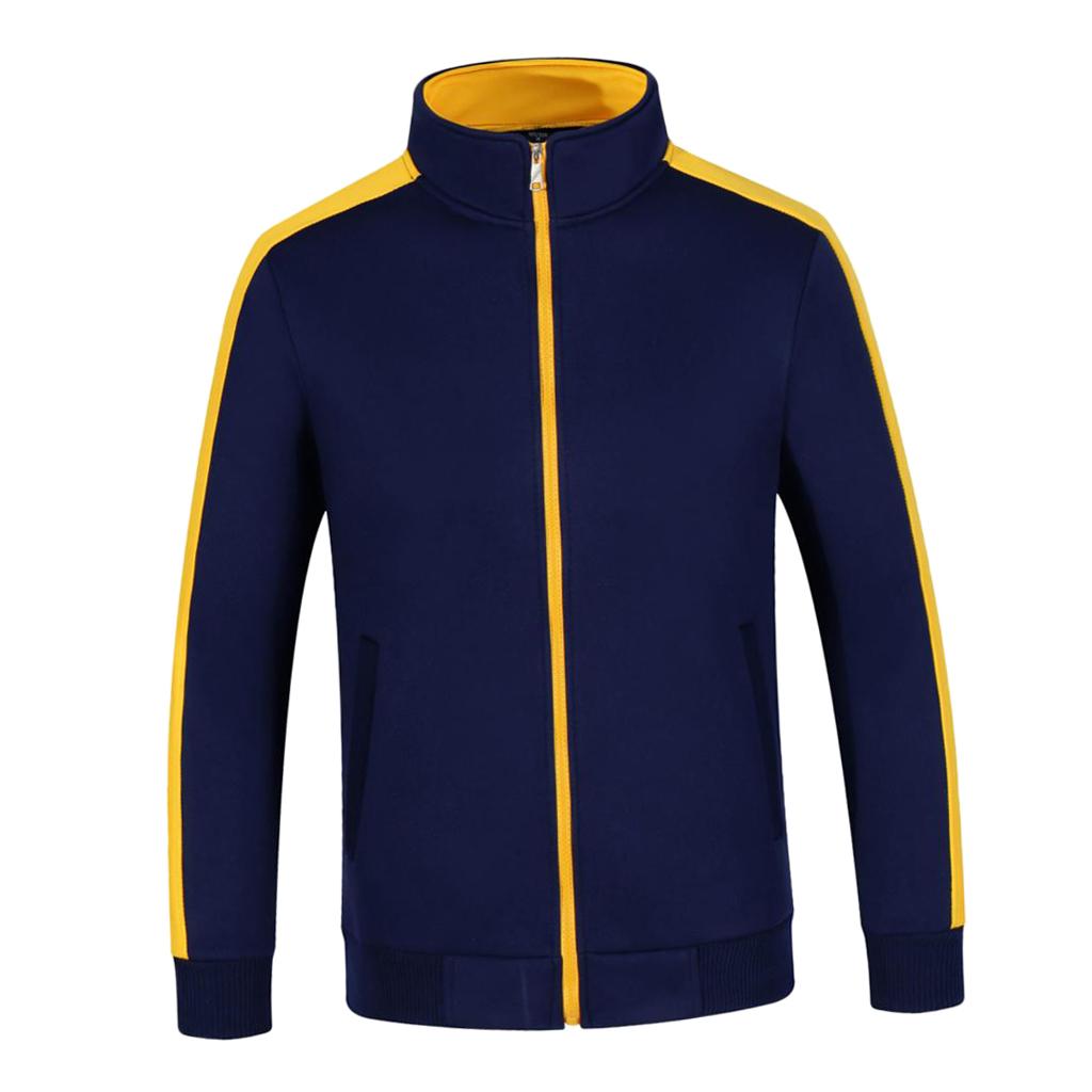 Max Soft Fleece Jacket Warm Full Zip Work Wear Overcoat Uniform Top Navy+Yellow M