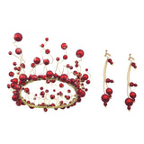 Maxbell Wedding Crown Bridal Tiaras with Earrings Red Pearl Headband for Women and Girls