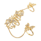 Maxbell Women Double Finger Rings Joint Ring Hollow Design Fashion Alloy with Chain