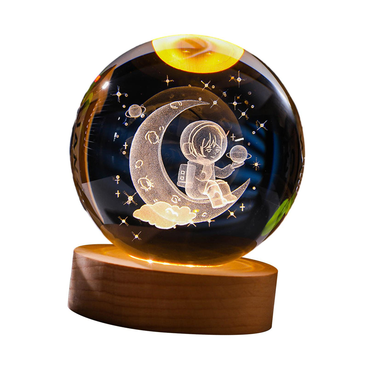 Maxbell 6cm Clear Ball Night Light Projection Lamp with USB Cable for Study, Hallway Astronaut