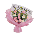 Maxbell Crochet Flowers Bouquet Durable Crochet Bouquet for Cafe Anniversary Holiday Pink