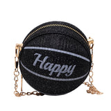 Maxbell Basketball Shaped Bag with Removable Chain Novelty Satchel for Work Shopping Black