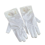 Maxbell 2Pcs Wrist Length Gloves Glossy Stretchable Elegant for Formal Occasion White