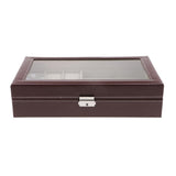 Max 9 Grids PU Leather Watch Box Storage Organizer Glasses Display Case Brown