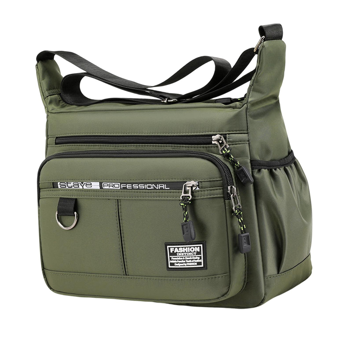 Maxbell Men Shoulder Bag with Zipper Closure Girls Oxford Multilayer Pocket Tote Bag green