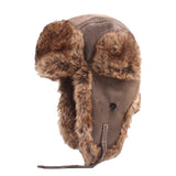 Maxbell Winter Trooper Hat Windproof PU Leather Cold Proof Ear Flaps Snow Ski Button Coffee