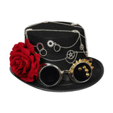 Maxbell Steampunk Floral Top Hat with Flower Goggles Gothic Punk Fedoras Costume L