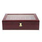 Max 12 Slots Wood Watch Display Case Holder Glass Top Jewelry Storage Organizer