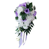 Maxbell Wedding Hand Bouquet Bridal Holding Artificial Flowers White + Purple
