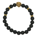 Max Fashion Women Men Black Lava Stone Beaded Charm Bracelet Jewelry Lion Head