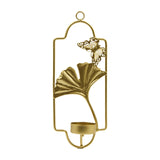 Maxbell Iron Wall Mounted Candle Holder Candlestick Holder Home Decor Golden Ginkgo
