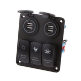 Maxbell 3 Gang Rocker Switch Panel Breaker Blue LED Car Marine Boat Circuit Waterproof 4 USB Charger Port