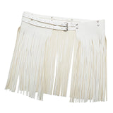 Maxbell Women Punk Gothic Faux Leather Fringe Tassel Skirt Belt Clubwear Dance Dress White