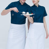 Maxbell Unisex Short Sleeves Chef Jacket Waiter Coat Cooks Uniform Apparel 3XL Blue