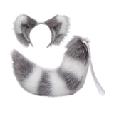 Maxbell Plush Cats Ears Long Tail Cosplay for Stage Shows Animal Themed Parties Gray