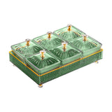 Maxbell Removable Serving Dishes with Lid Fruit Plate for Candy Snacks Chips and Dip Green 6 Grids