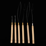 Maxbell 6Pcs Wooden Hair Extensions Loop Needle and Threader Hook Pulling Tools Set