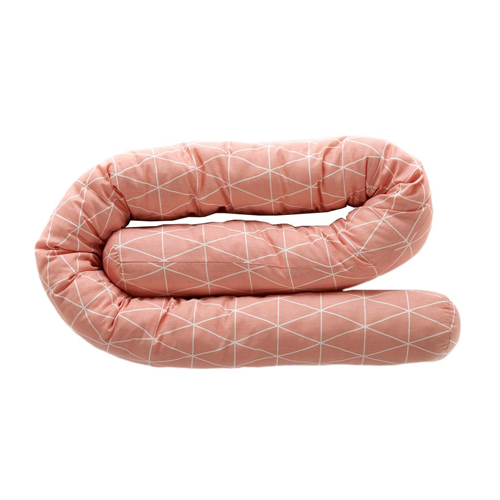 Maxbell Cotton Snake Shaped Long Pillow Cushion For Crib and Bed Pink Grid