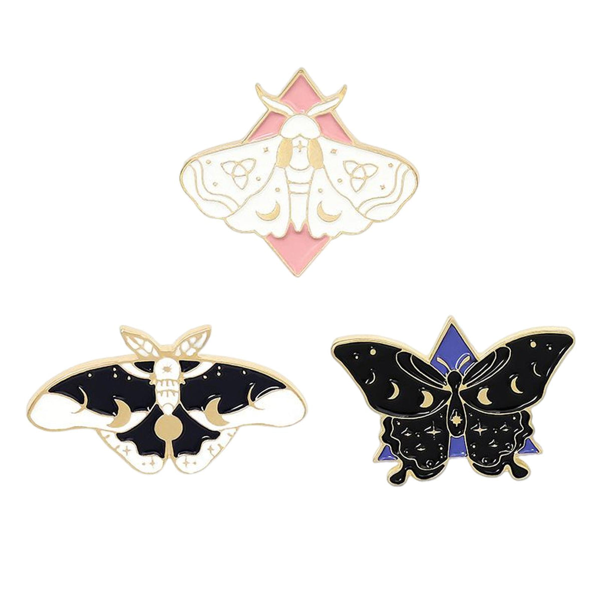 Maxbell 3 Pieces Butterfly Moth Enamel Pins Set Decoration DIY Steampunk for Jackets