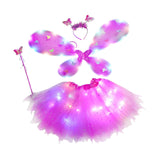 Maxbell 4Pcs Girls Fairy Costume Set Luminous Tutu Skirt Glow Butterfly Wing Wand Rose Red
