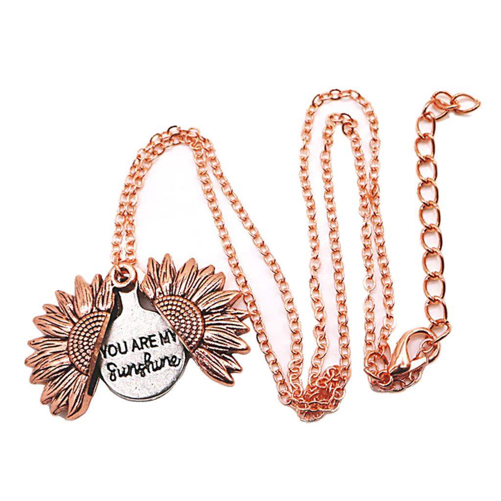 Maxbell Open Locket Necklace Engraved You Are My Sunshine Sunflower Rose Gold