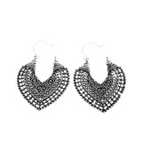 Maxbell Women Retro Bohemian Alloy Hollow Out Hearts Earrings Jewelry Antique Silver