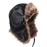 Maxbell Winter Trooper Hat Windproof PU Leather Cold Proof Ear Flaps Snow Ski Black