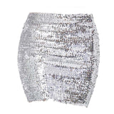 Maxbell Fashion Women Skirts Girl Mini Sequin Short Bling Wrap Skirt Streetwear Argent