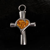 Maxbell Stainless Steel Crystal Love Heart Cross Urn Pendant Ashes Keepsake Yellow