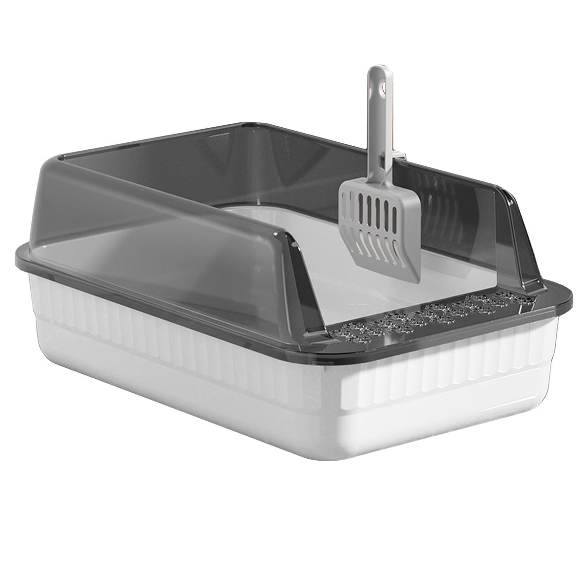 Maxbell Cat Litter Box Litter Tray Open Top Semi Enclosed Durable 18L Large Capacity White