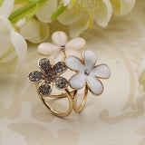 Maxbell Women Flower Shape Crystal Enamel Scarf Buckle Ring Clip Scarf Jewelry White