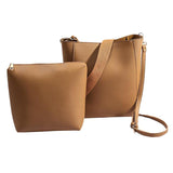 Maxbell 2 Piece Women PU Leather Crossbody Handbag Set Bucket Bag Clutch Camel