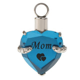 Maxbell Love Heart Blue Crystal Urn Memorial Ash Keepsake Cremation Pendant mom