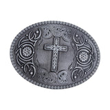 Maxbell Western Cowboy Belt Buckle Engraved Floral Pattern Fashion Cross Belt Buckle Antique Tin