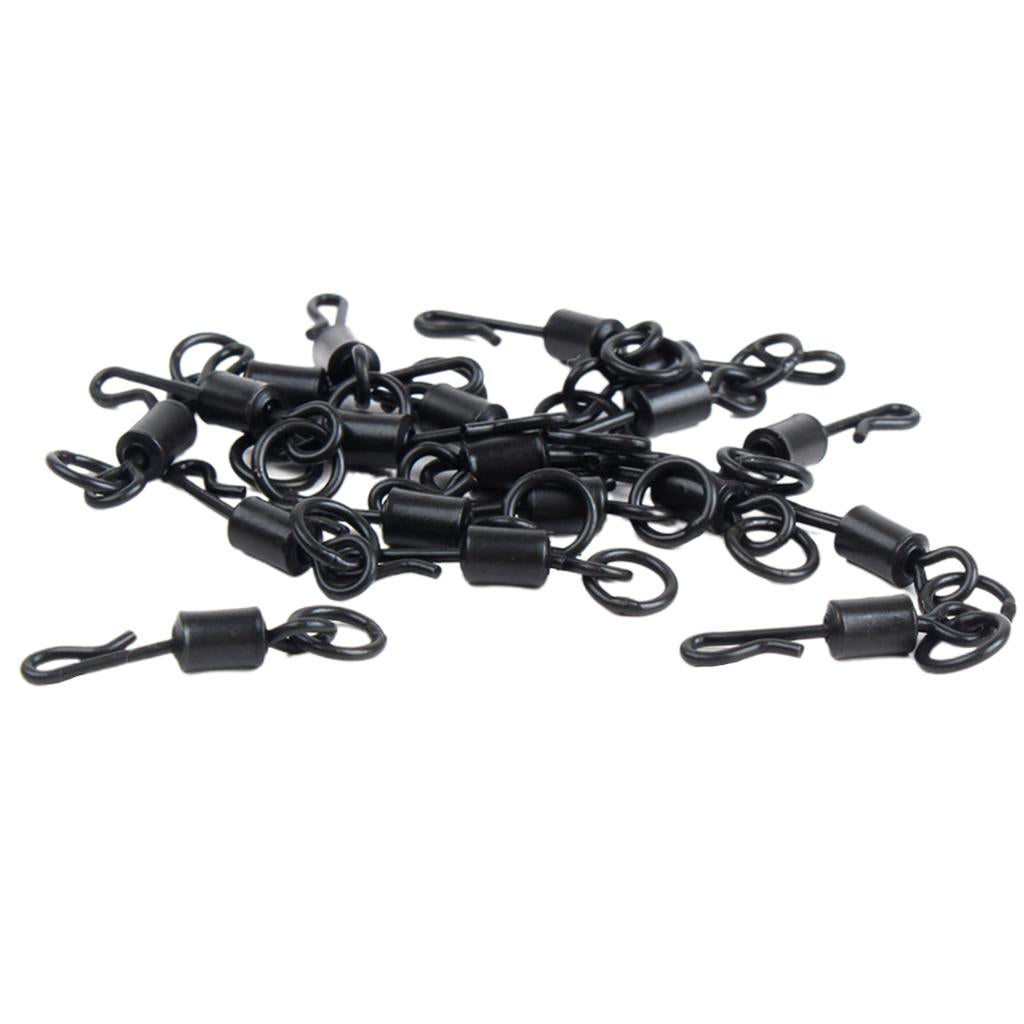 Max Maxb 50pcs Matte Black Carp Fishing Swivels Long Body Quick Change Swivel w/ Ring