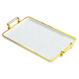 Maxbell Serving Tray with Handles Eating Tray for Countertop Centerpiece Rectangular White Gold Edge