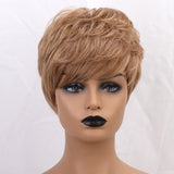 Maxbell 10'' Short Pixie Cut Curly Wig Women Human Hair Layered Wavy Wig Light Brown