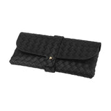 Maxbell Woven PU Leather Glasses Case Button Closed Soft Glasses Pouch Bag for Women Black