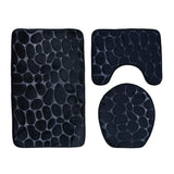 Max 3 Pieces Bathroom Set Non-slip Bath Mat Contour Rug Toilet Lid Cover  Black